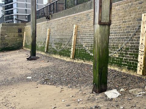 Fenders installed at Deptford on the project site, which are made of Accoya, a Cradle to Cradle certified timber, and encourage habitat creation.